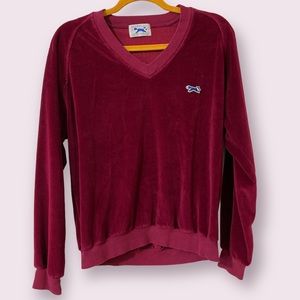 Vintage JC Penny The Fox Velour Burgundy V-Neck Pullover Sweater Large